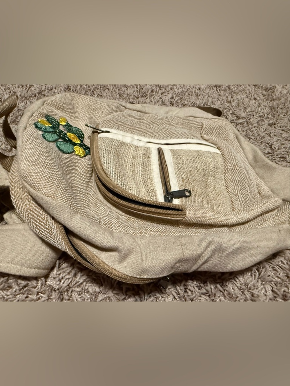 Himalayan Hemp canvas backpack with cactus patch